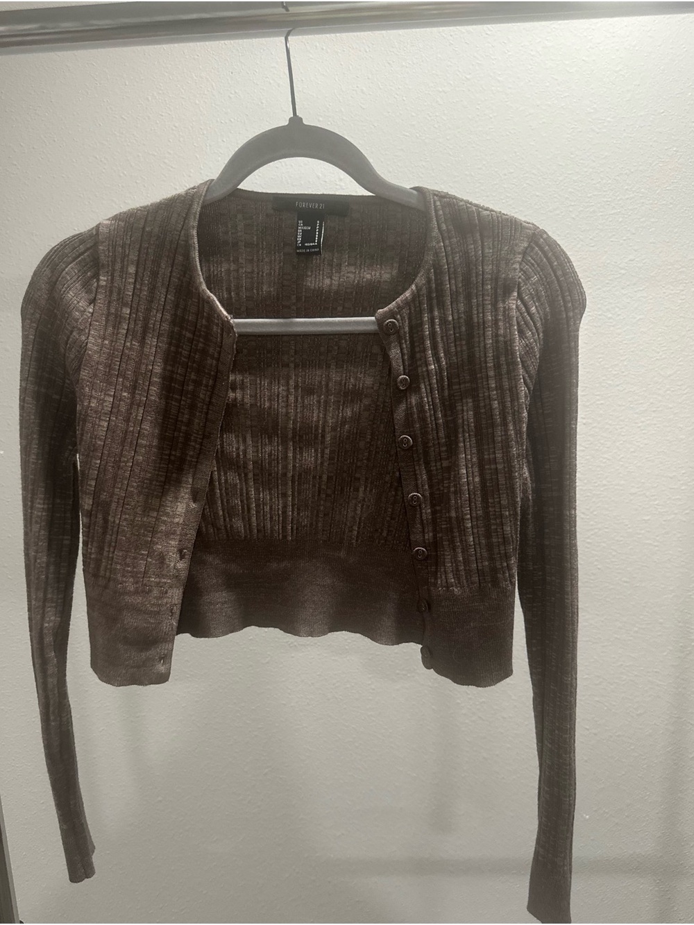 Forever 21 Brown Ribbed Button-Front Cardigan - Picture 2 of 5